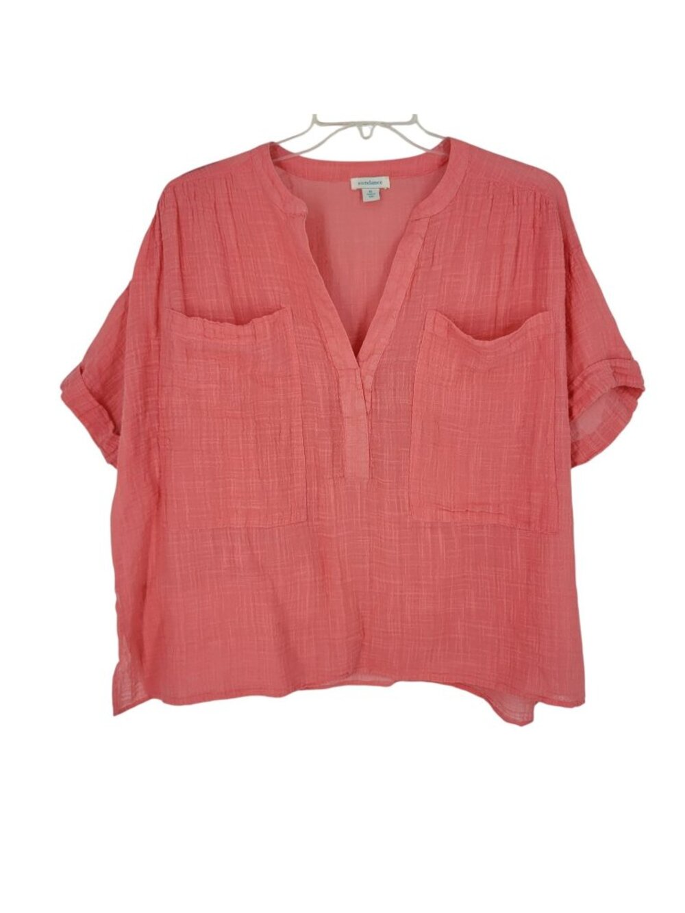 Sundance XL Gauze Blouse Coral Pink Popover Coastal Lagenlook oversized boxy